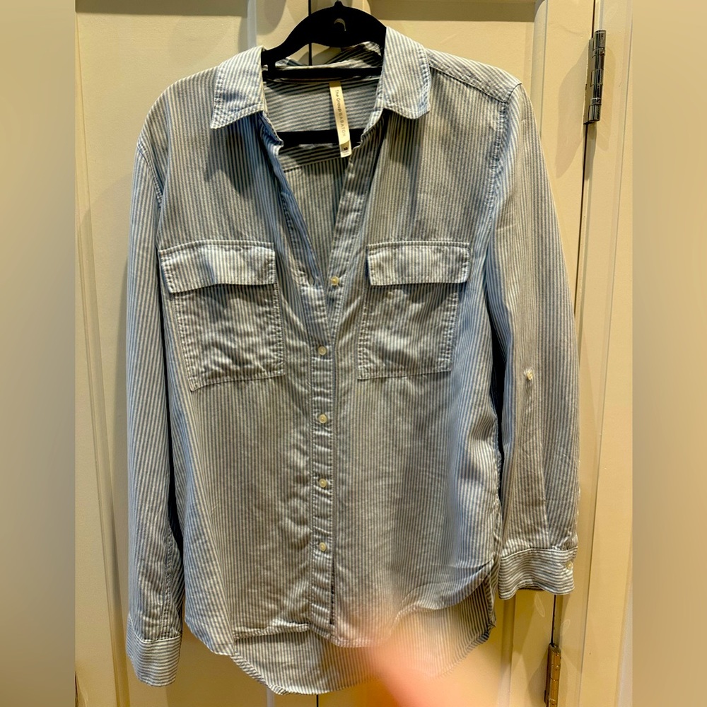 Aritzia Babaton Light Blue Striped Shirt